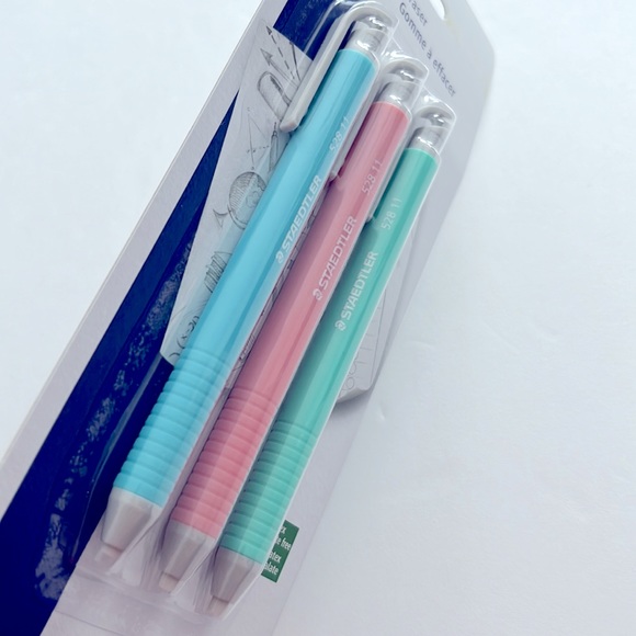 🆕 NEW Staedtler 3 Pcs Eraser with Push Button to Advance (Pastel Erasers) - Picture 5 of 7